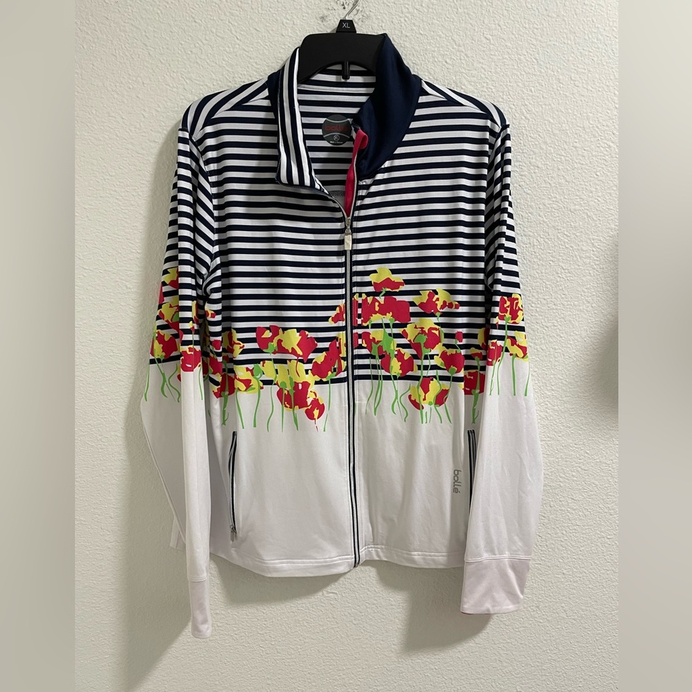 Bolle Navy Striped Floral Women's Athletic Jacket NWOT